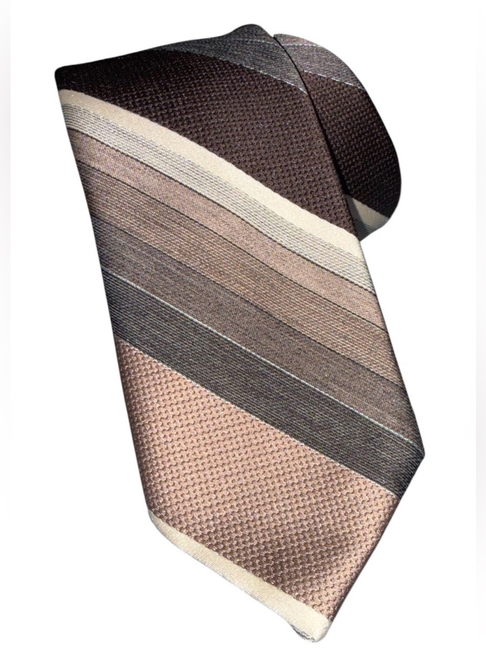 Vintage Christian Pelini Tie 55” Brown Stripe Thick Interlining 80s–90s